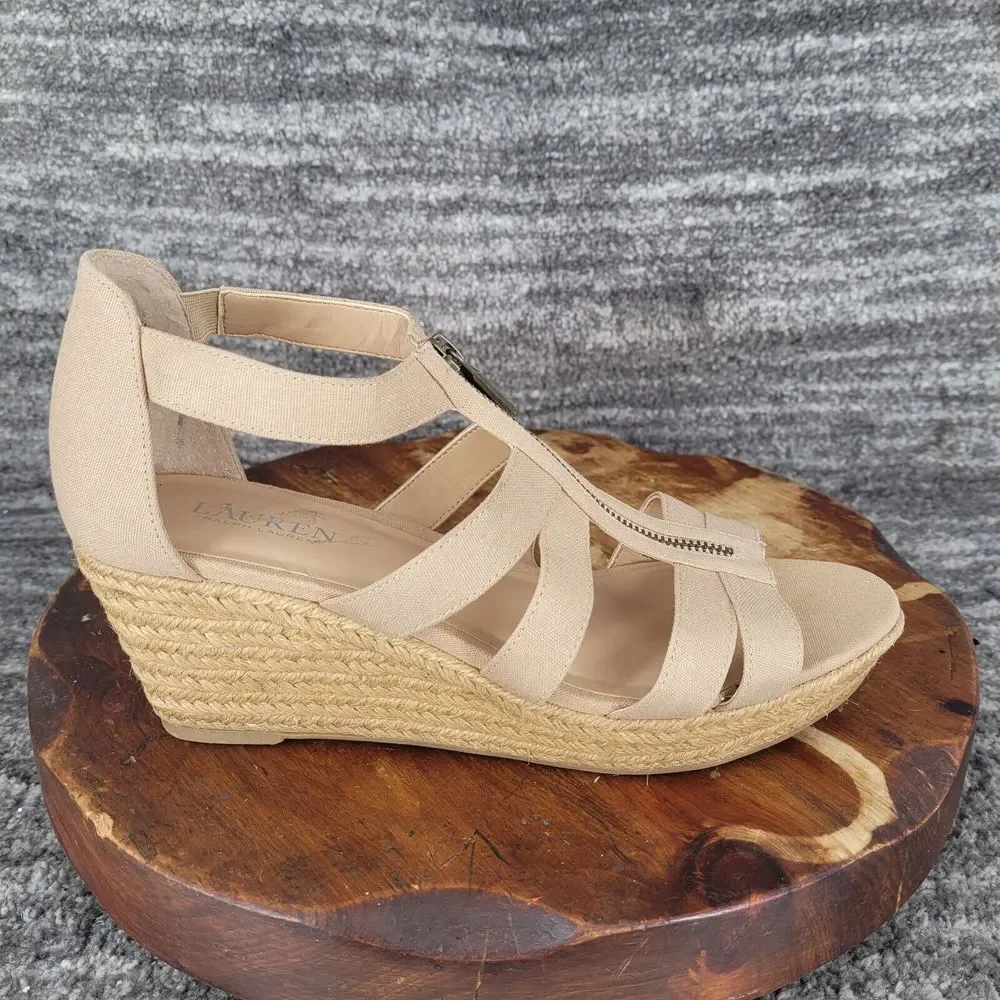 Lauren Ralph Lauren‎ Kelcie Espadrille Sandals Womens 11 Beige Canvas Open Toe